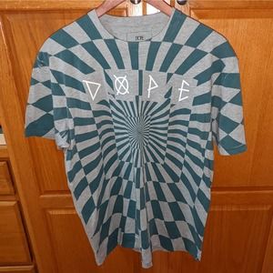 Retro DOPE Los Angeles Blue Teal Grey Checkered Striped Men size XL T Shirt